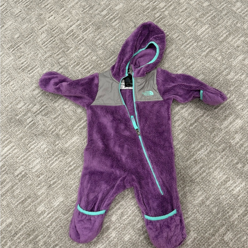 The North Face Purple and Gray Kids Fleece Footie
